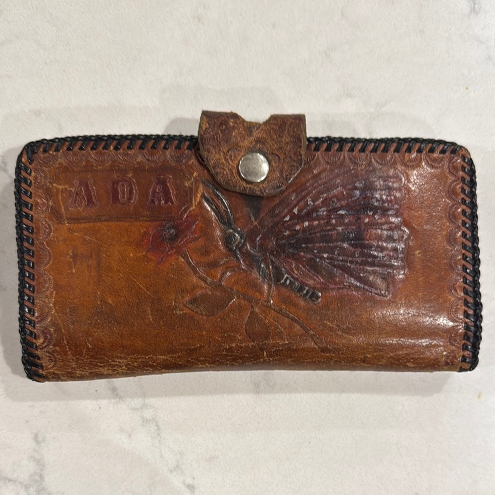 Vintage Brown Leather Tooled Wallet